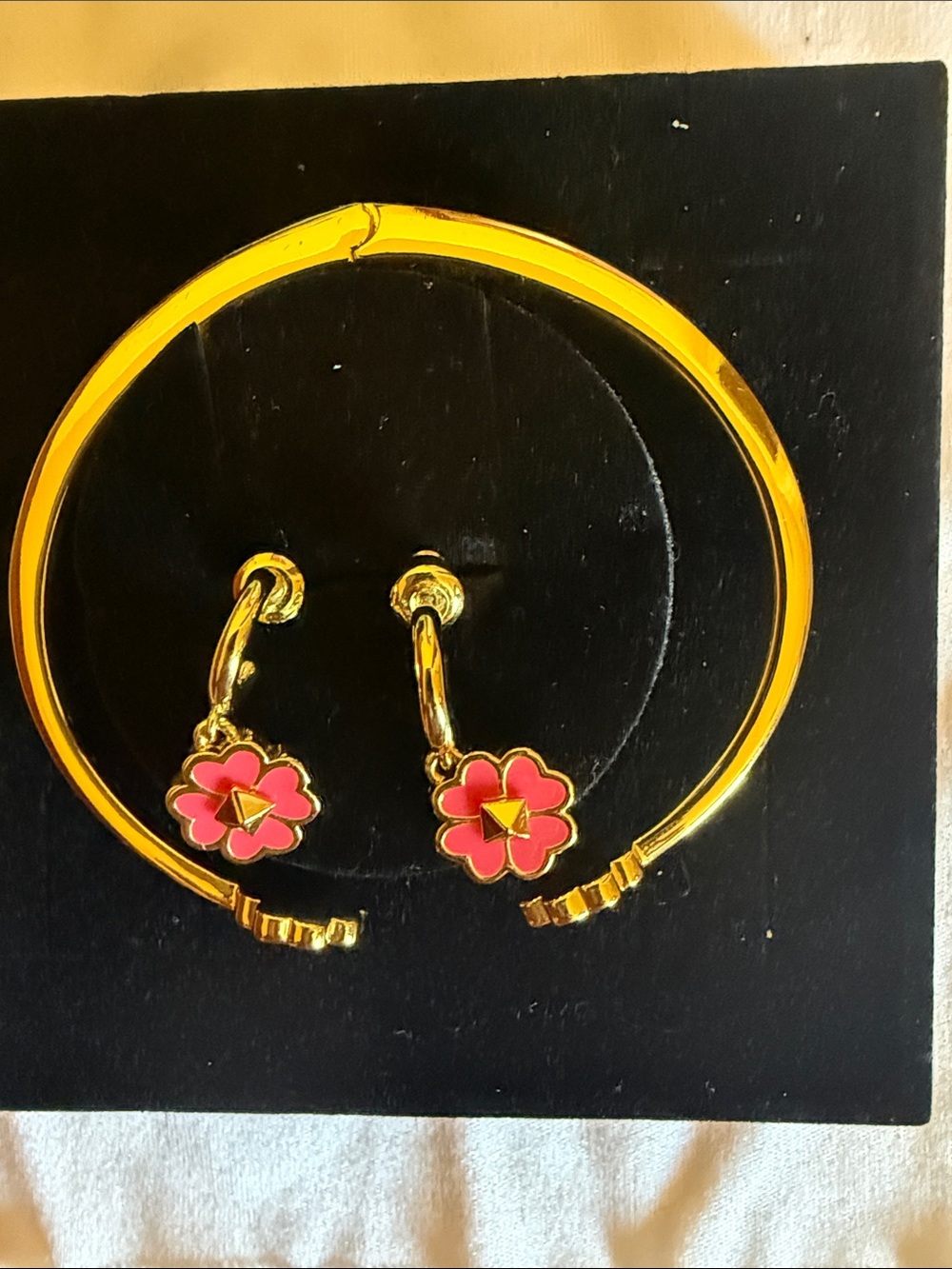 kate spade Gold-Tone Hoop Earrings with Red Flower Charms and bracelet